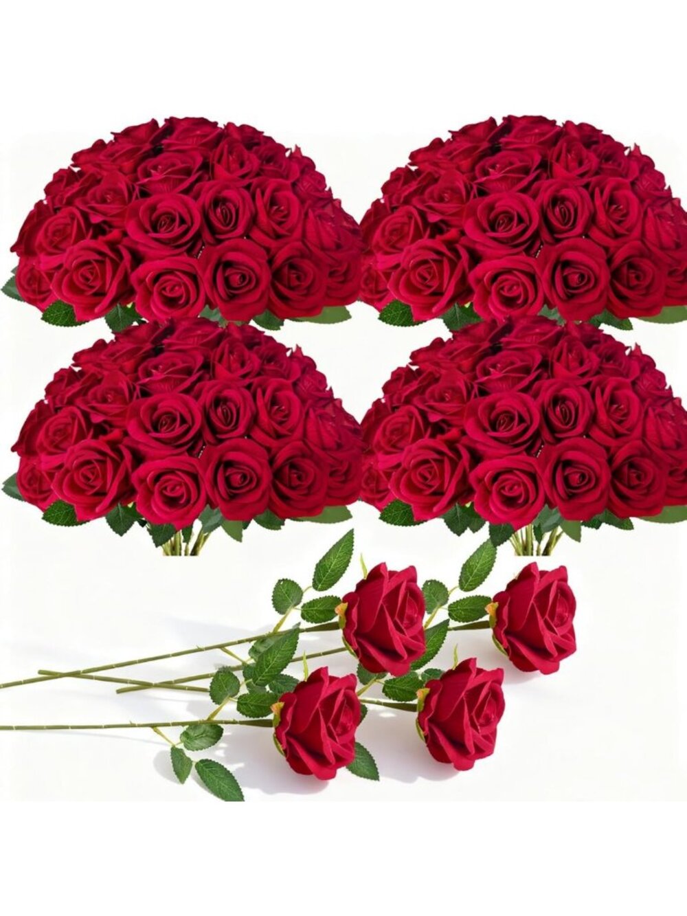 100 Pcs Red Velvet Silk Roses - Artificial Flowers for Wedding, Home Decor
